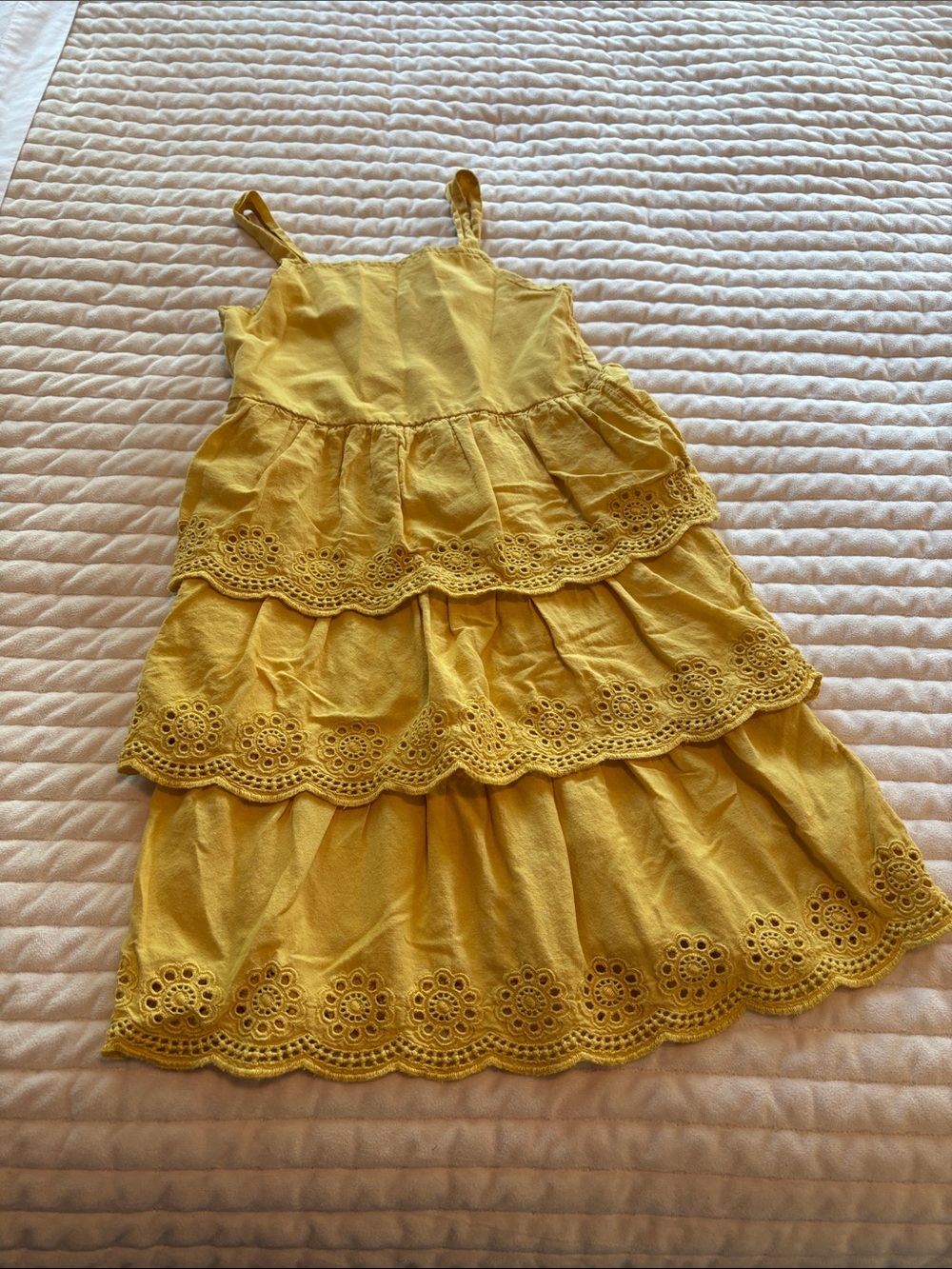 Girls Yellow Tiered Eyelet Sundress